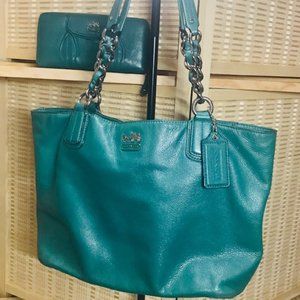 Coach Dark Teal Leather Bag/Wallet